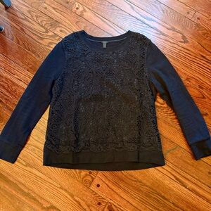 J. Crew Crochet Lace Navy Sweatshirt L